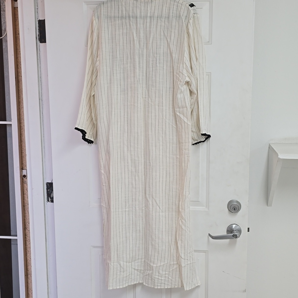 ZARA WOMAN NWT STRIPED RUSTIC KAFTAN MIDI DRESS ECRU / BLACK | 1165/156 XS-S - Picture 8 of 15
